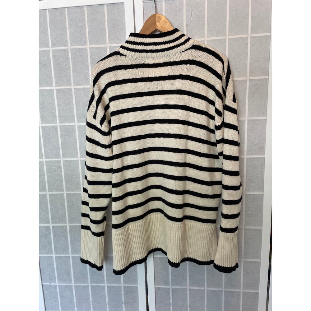 Lucky Brand Stripe Turtleneck Sweater Cotton Cashmere Blend M Coastal Minimalist - Picture 3 of 8